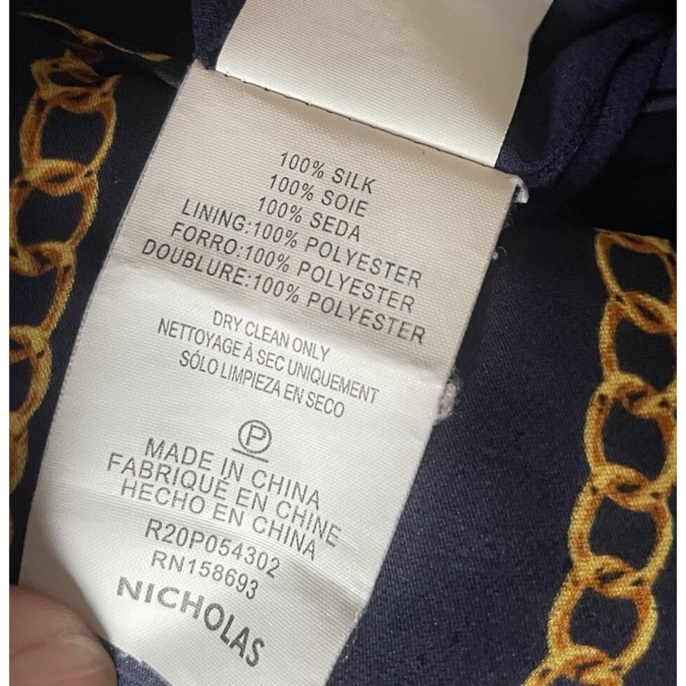NICHOLAS US 2 Samira 100%‎ Silk Wide Leg Jumpsuit Navy Blue Gold Chain Old Money - Picture 7 of 16